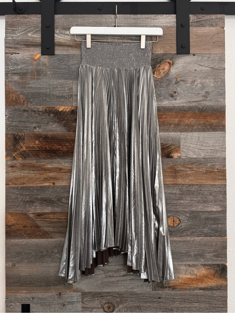 A.L.C. Metallic Silver Pleated Maxi Skirt